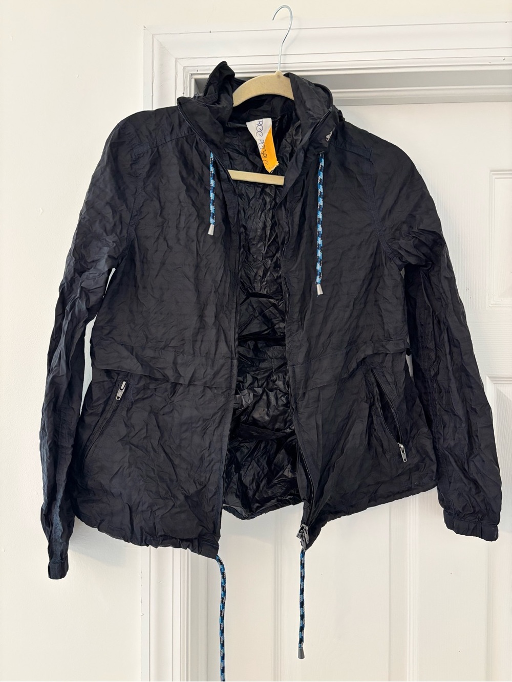 Free People Packable Black Women's Hooded Windbreaker Rain Jacket size S